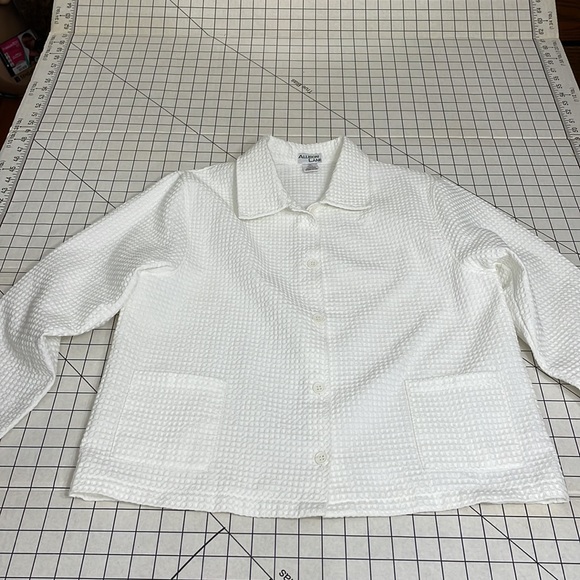 Allison Lane classic white jacket, button front, two pockets, checked texture - Picture 4 of 8